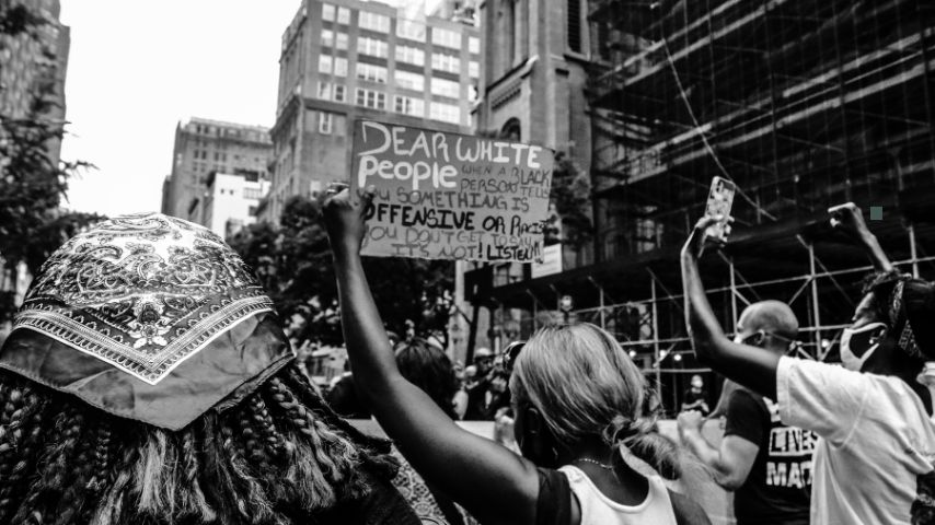 People protesting on street