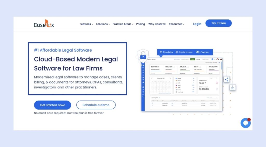 casefox legal software home page screen